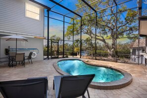 A heated pool - Brand New! Heron Lagoon Hideaway | On the Canal, Dock, Private Pool, & Dog Friendly (Sarasota)