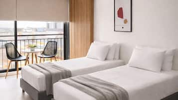 1 bedroom, desk, iron/ironing board, travel cot