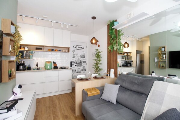 Living area - Modern Apartment in Downtown São Paulo • 5 min to República Metro + Pool & Gym (São Paulo)