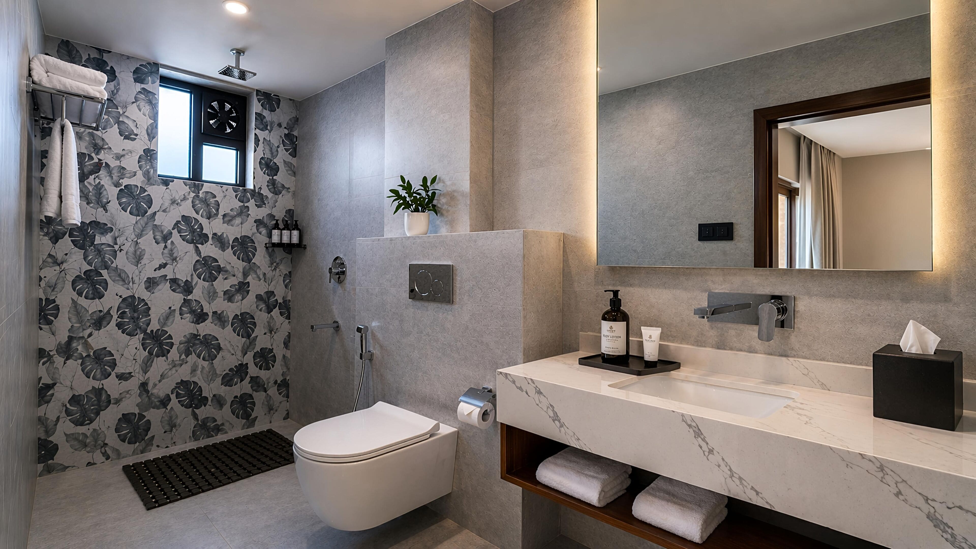 Habitación Premium | Baño | Ducha, secador de pelo, zapatillas y toallas