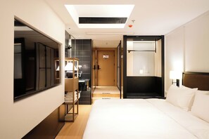 Quarto casal design, vista para a cidade