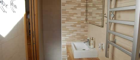 Double Room | Bathroom | Shower, hair dryer, towels, soap