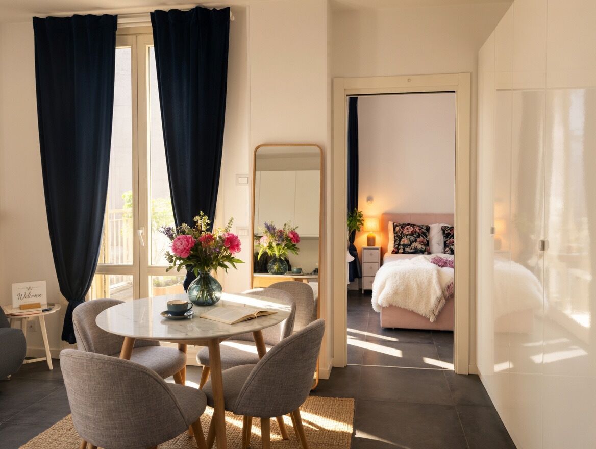 Penthouse Deluxe - utsikt mot innergården | Skrivbord, arbetsyta för laptop, mörkläggningsgardiner och ljudisolering
