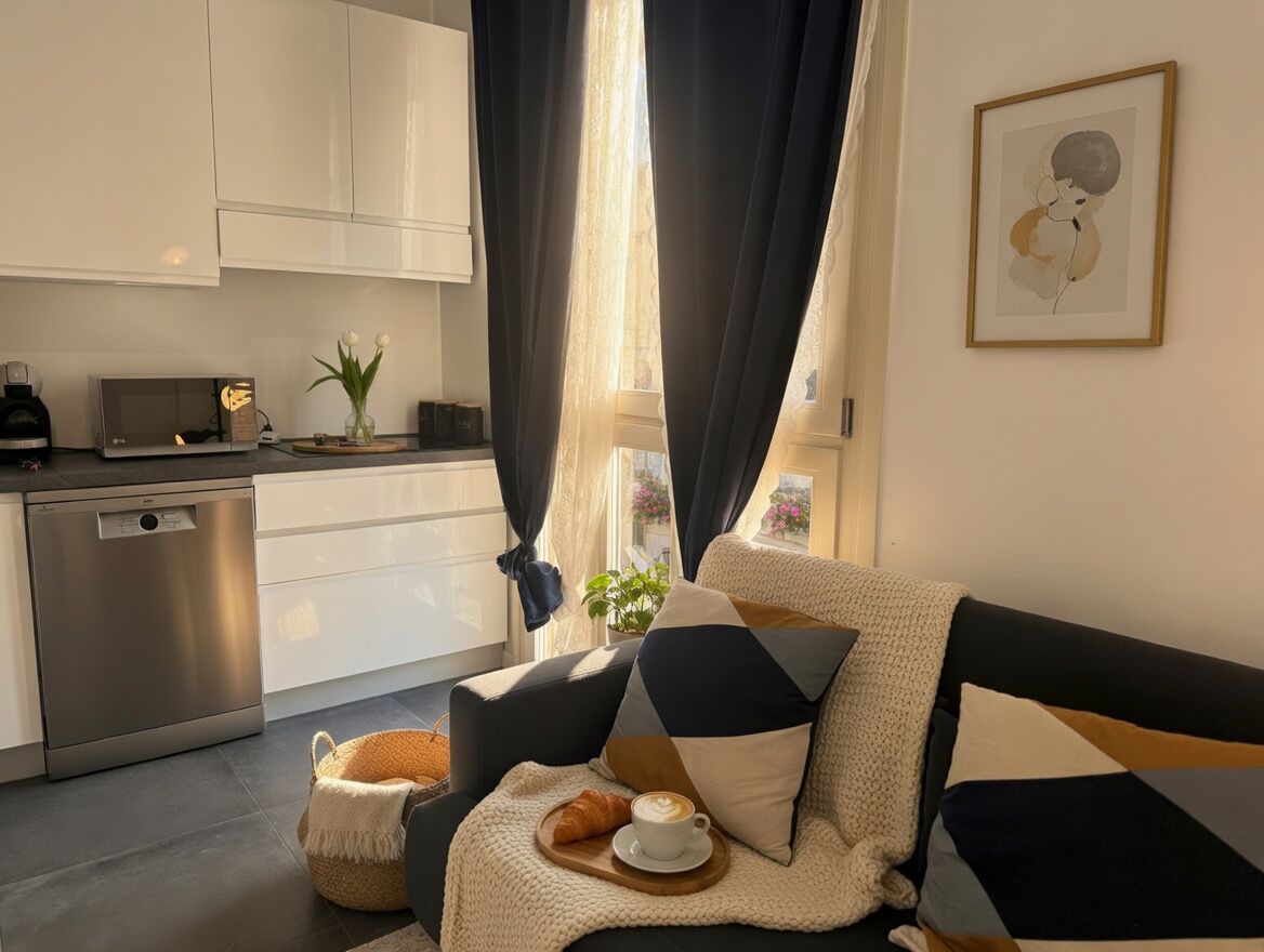 Penthouse Deluxe, vue cour intérieure | Coin séjour