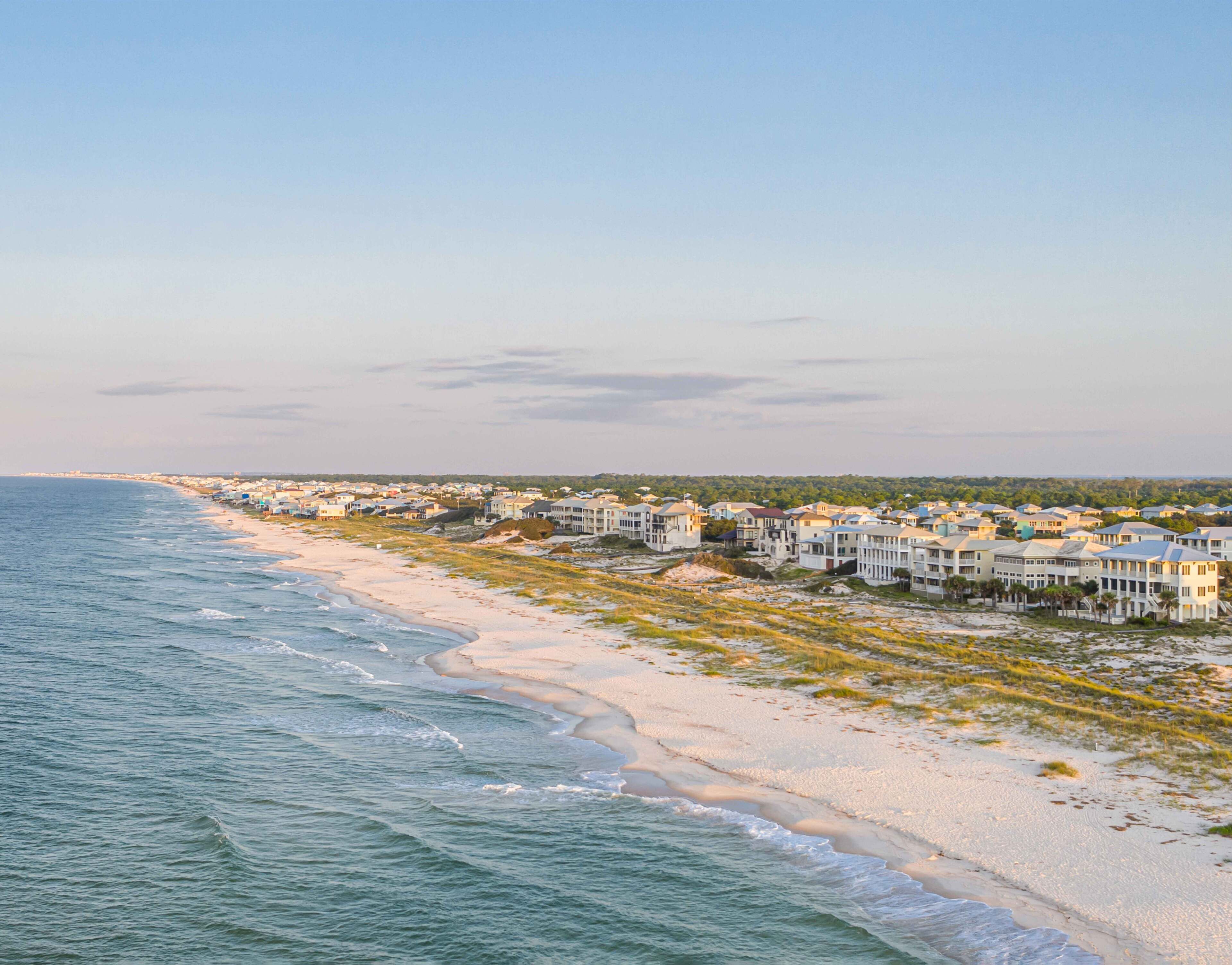 A coastal residential area with beachfront properties.