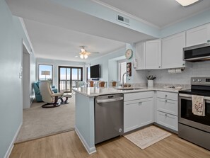 Fridge, microwave, oven, stovetop - Dune Daze-Ocean Front Condo in Dunescape Villas (Atlantic Beach)