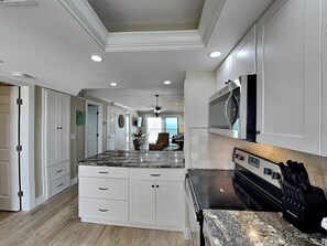 Fridge, microwave, oven, stovetop - Pointe South 502 | Gulf-Front + Resort Amenities (Fort Myers Beach)