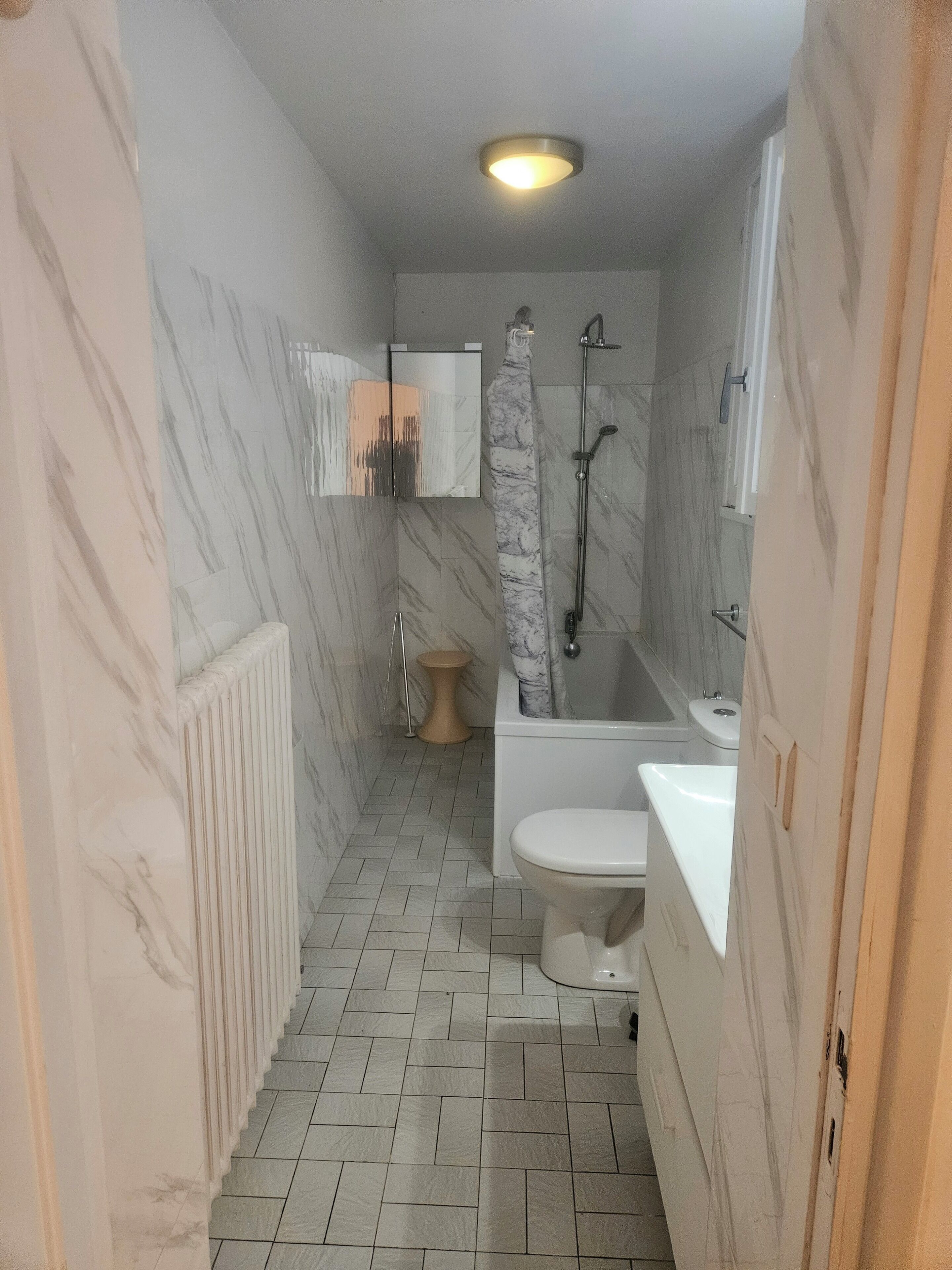 Shower, hair dryer, soap, shampoo