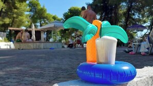 A beach setting with inflatable toys and a clear blue sky. - Dryades Hotel (Kassandra)