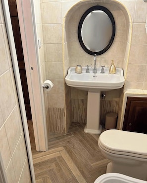 Dusche, Haartrockner, Bidet, Handtücher