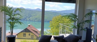 Modern house in the woods with a view of the Millstattersee
