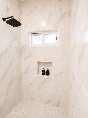 Shower, hair dryer, towels, soap - CABO DOWNTOWN STUDIOS: 2BR Queen apt fully equipped Downtown steps to marina (Cabo San Lucas)