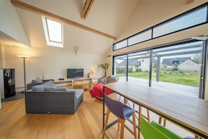 Fernseher, Kamin, Tischtennisplatte, Bücher
