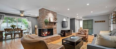 TV, fireplace, video games