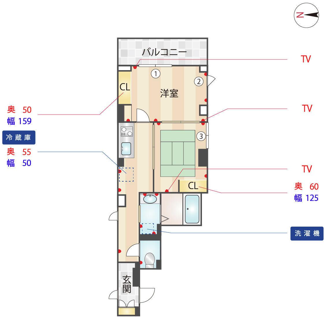 Planta baixa de um hotel com várias localizações de TV, uma varanda, academia e piscina.