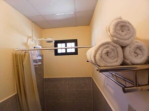 Dusche, Handtücher, Seife, Toilettenpapier