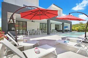 Outdoor dining - Las Palmas Mansion: Exclusive luxury retreat w/ pools, Jacuzzis, games, staff & golf carts (Punta Cana)