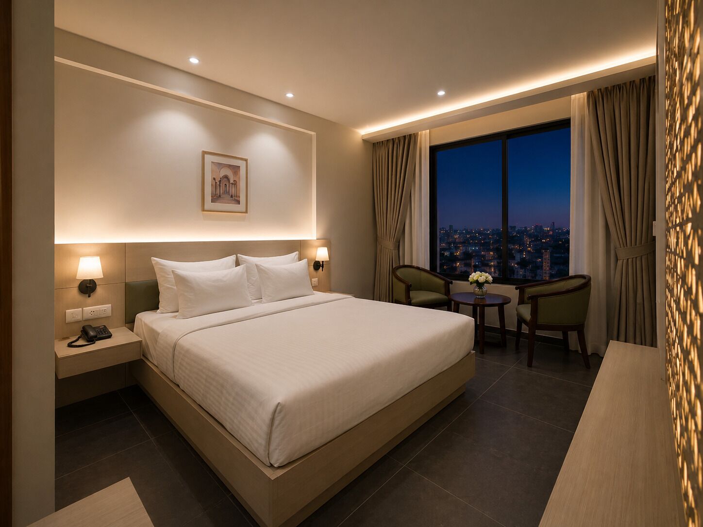 Quarto casal superior, vista para a cidade | Escrivaninha, Wi-Fi de cortesia