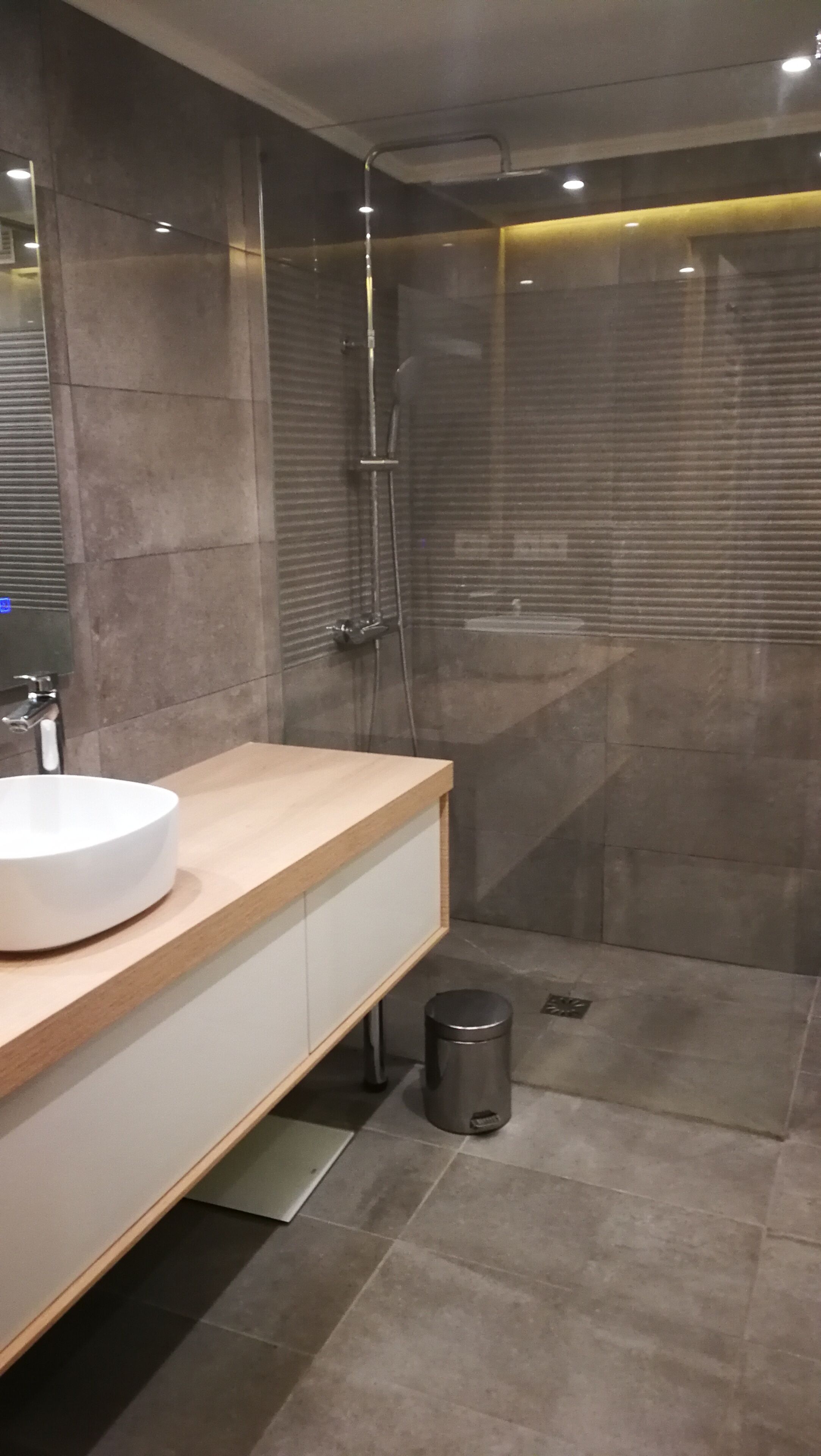 Regadera, bidet, toallas, jabón 