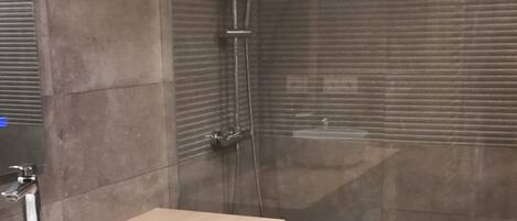 Regadera, bidet, toallas, jabón