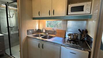 Fridge, microwave, coffee/tea maker
