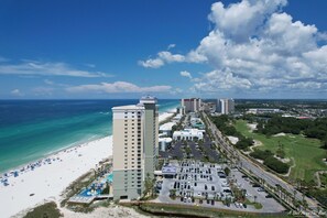 A coastal hotel with a beach view, parking, and a golf course. - FREE Golf! Boardwalk 2006 King Master, Walk in Shower, Hot Tubs, Heated Pool! (Panama City Beach)