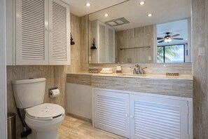 Douche, sèche-cheveux, shampoing