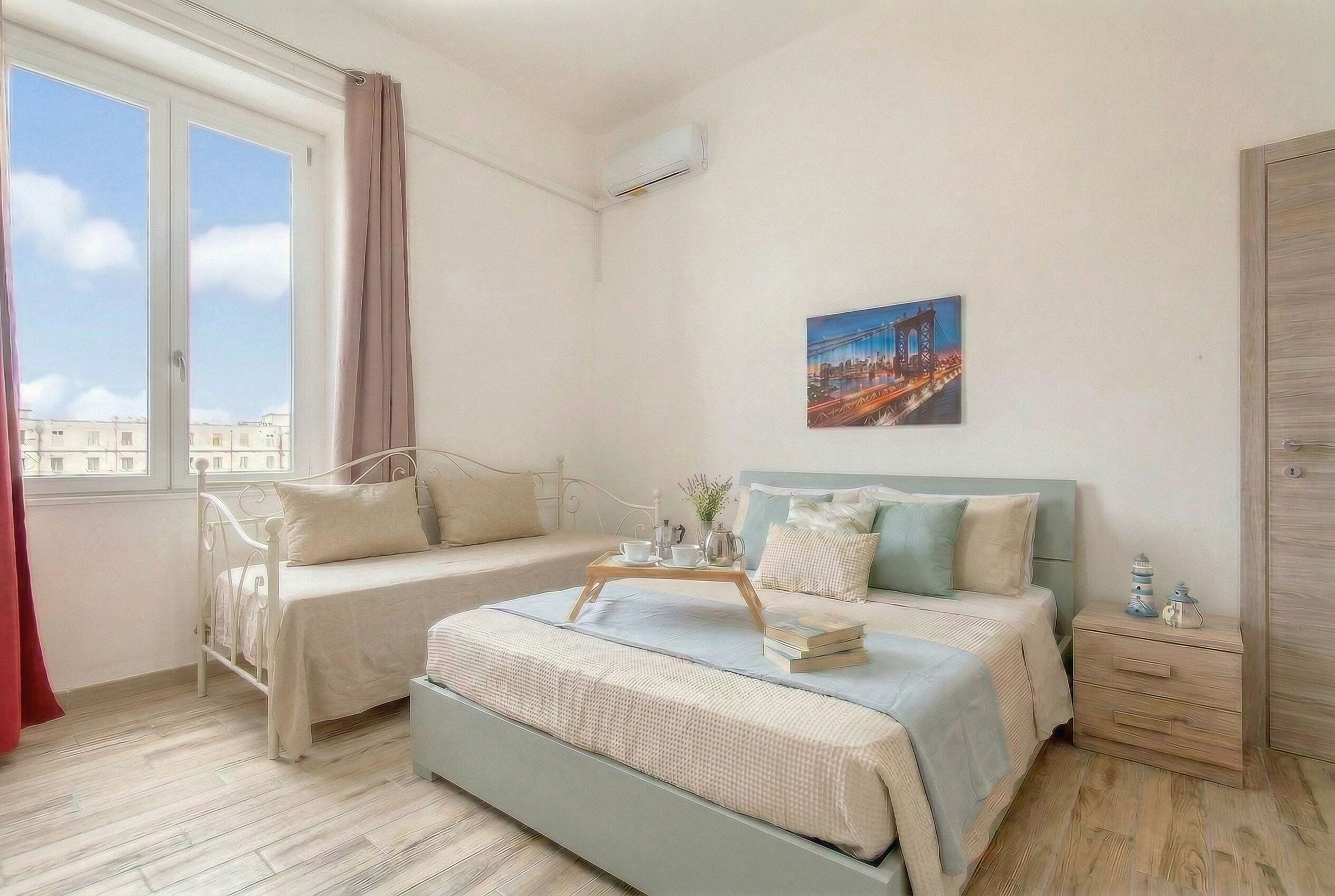 4 bedrooms, desk, iron/ironing board, travel cot