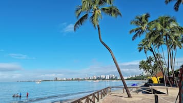 On the beach, white sand