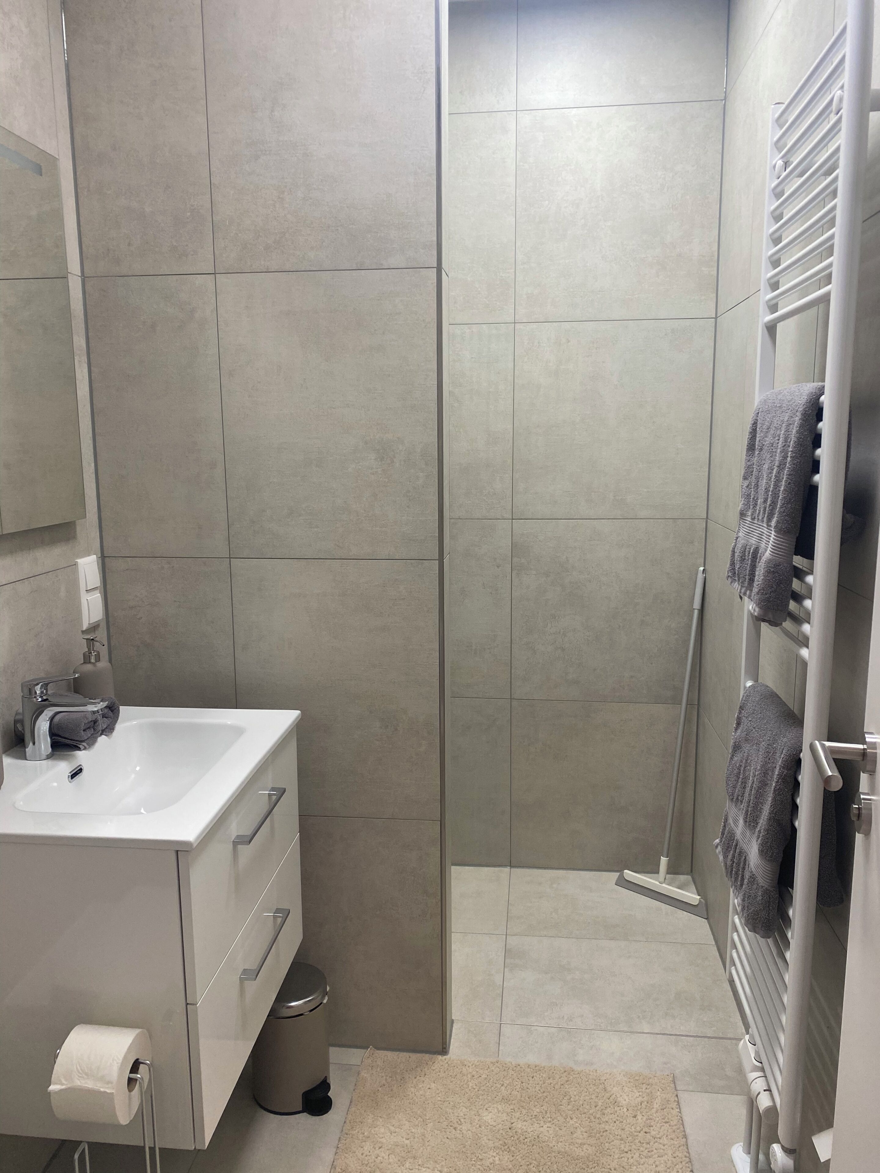Dusche, Haartrockner, Handtücher, Seife