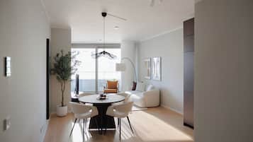 Apartamento superluxo, sacada, vista para a cidade | Área de estar