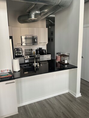 Fridge, microwave, oven, stovetop - Industrial Tech Loft in Atlanta (Atlanta)