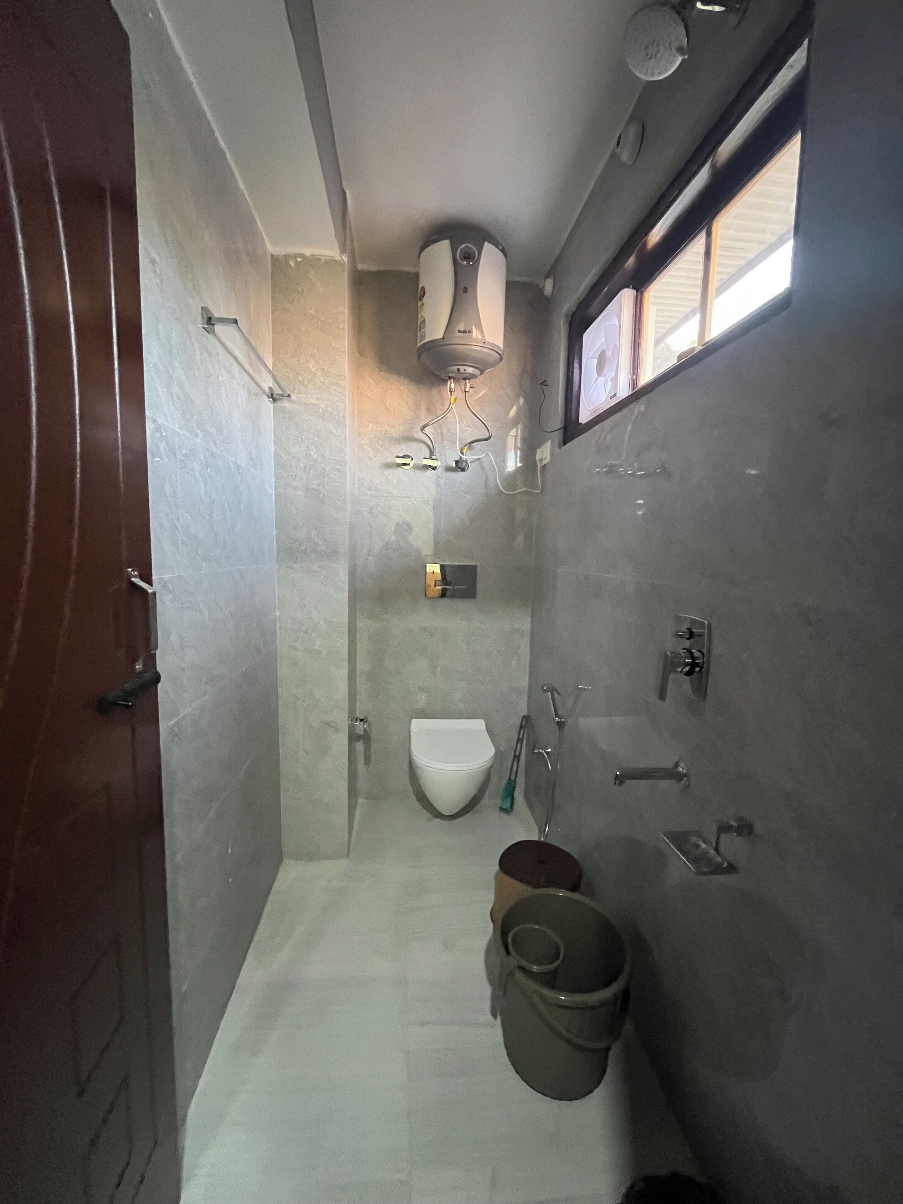 Hair dryer, bidet, towels, soap