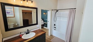 Shower, towels, soap, shampoo