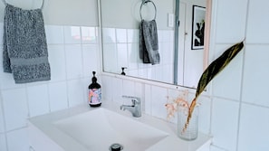 Secadora de cabello, toallas, jabón, shampoo