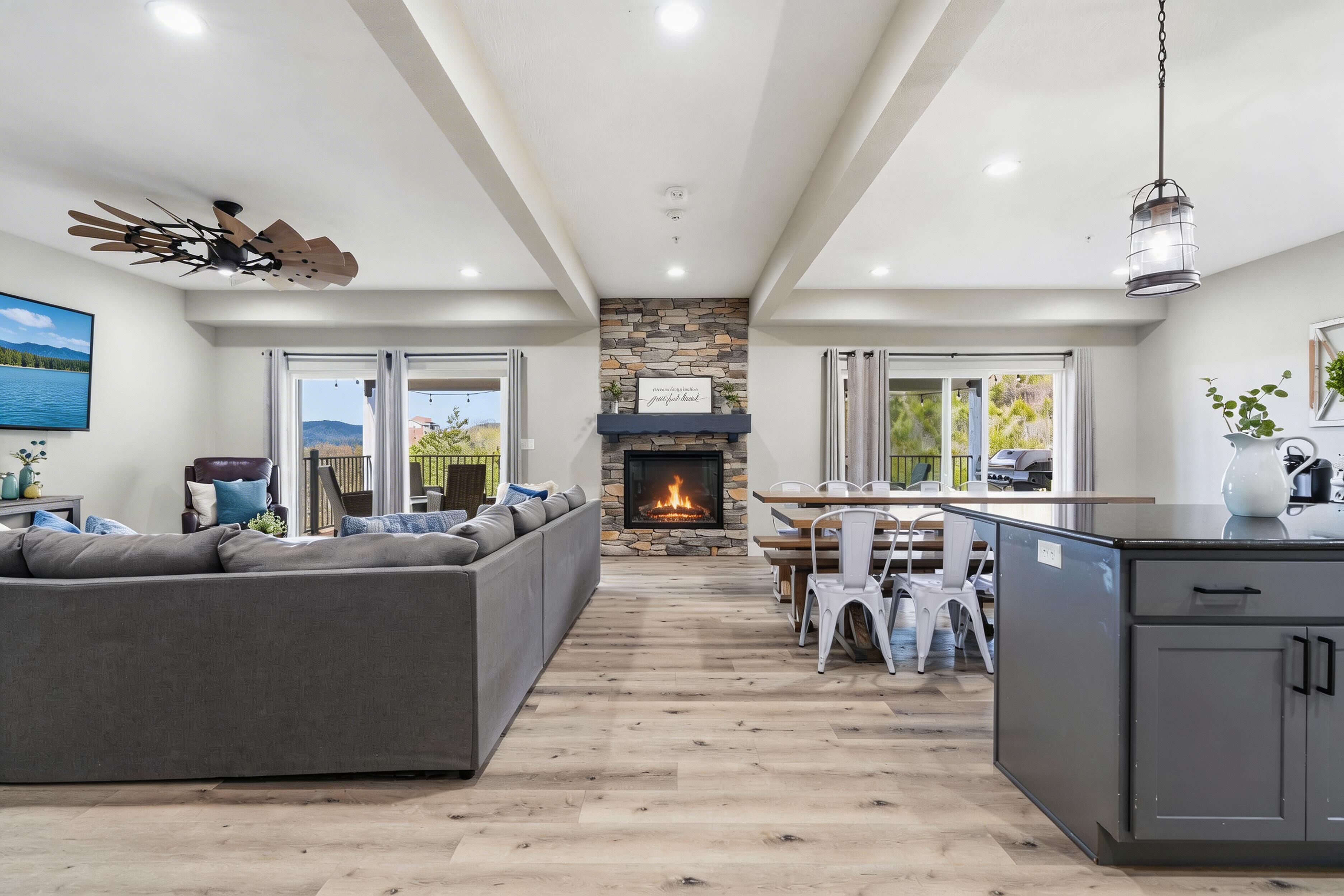 Smart TV, fireplace, video games, books