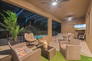 Make every night of your vacation as relaxing as the days are exciting. This comfortable bedroom offers a peaceful atmosphere where you can unwind, recharge, and enjoy a restful night after exploring Orlando with family and friends. - 6BR Themed Villa w/ Game Room+ Pool & Spa Solterra (Davenport)