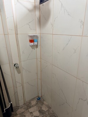 Regadera, toallas, jabón, papel de baño 