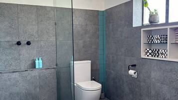 Dusche, Haartrockner, Handtücher, Seife