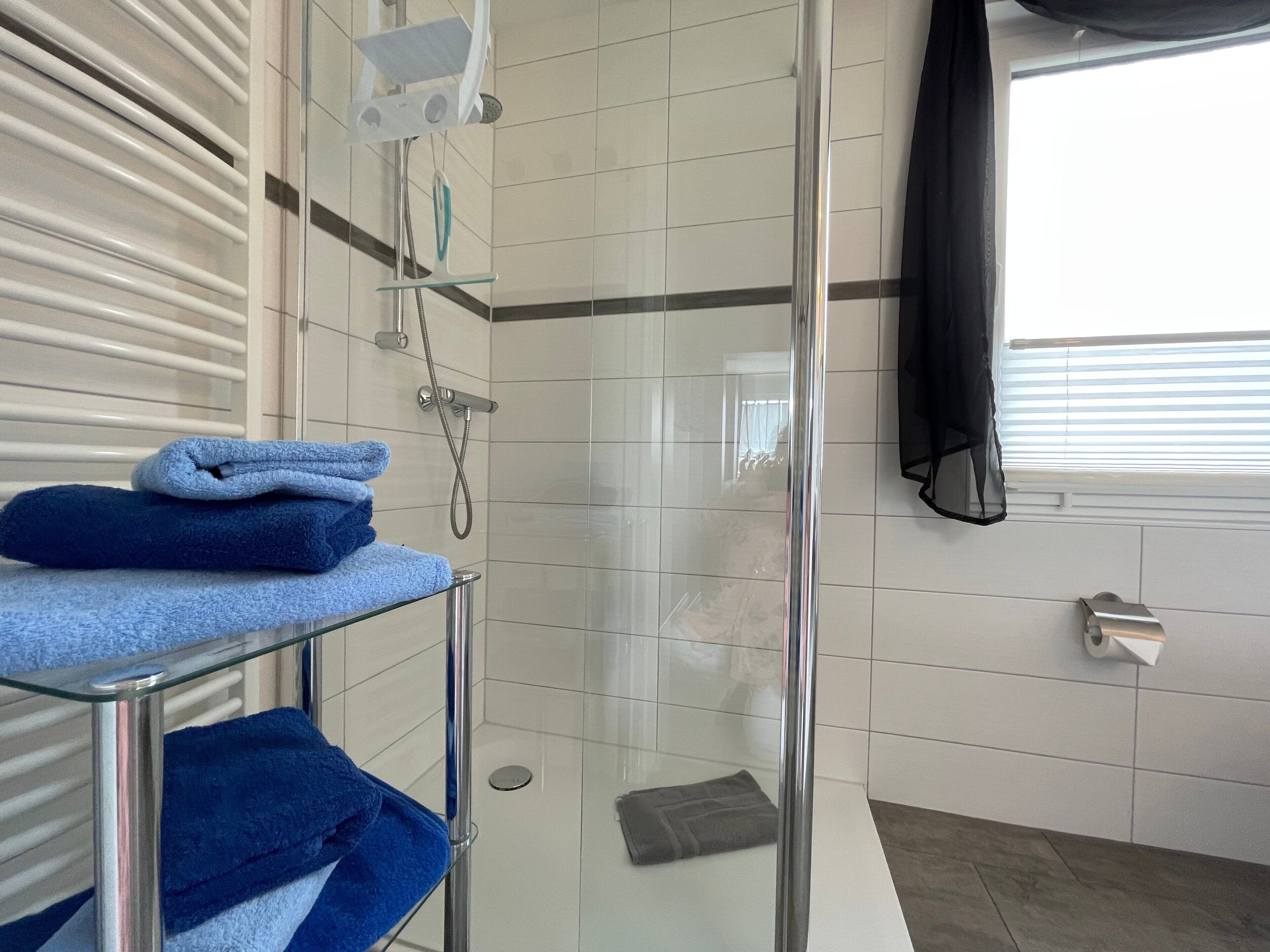 Dusche, Haartrockner, Handtücher