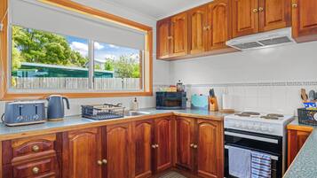 Fridge, microwave, oven, toaster