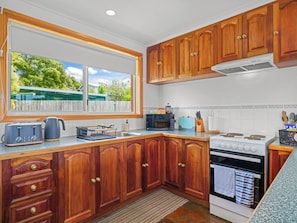 Fridge, microwave, oven, toaster