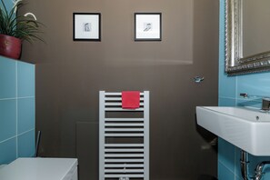 Secadora de cabello, toallas, jabón, papel de baño 