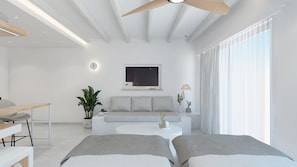 In-room safe, blackout drapes, soundproofing, iron/ironing board - Sofrano Luxury Apartments (Ikaria)