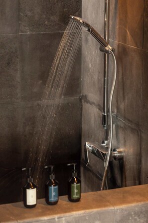 Douche, sèche-cheveux, shampoing