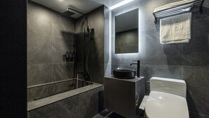 Shade B | Bathroom | Hair dryer, bathrobes, bidet, towels - Cave Ryokan Hotel by Anook Daejeon Yucheon (Daejeon)