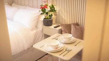 1 bedroom, desk, iron/ironing board, travel cot