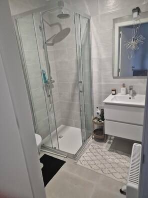 Dusche, Haartrockner, Bidet, Handtücher