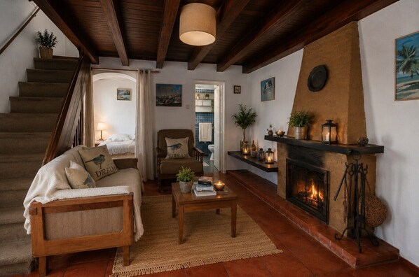 TV, fireplace