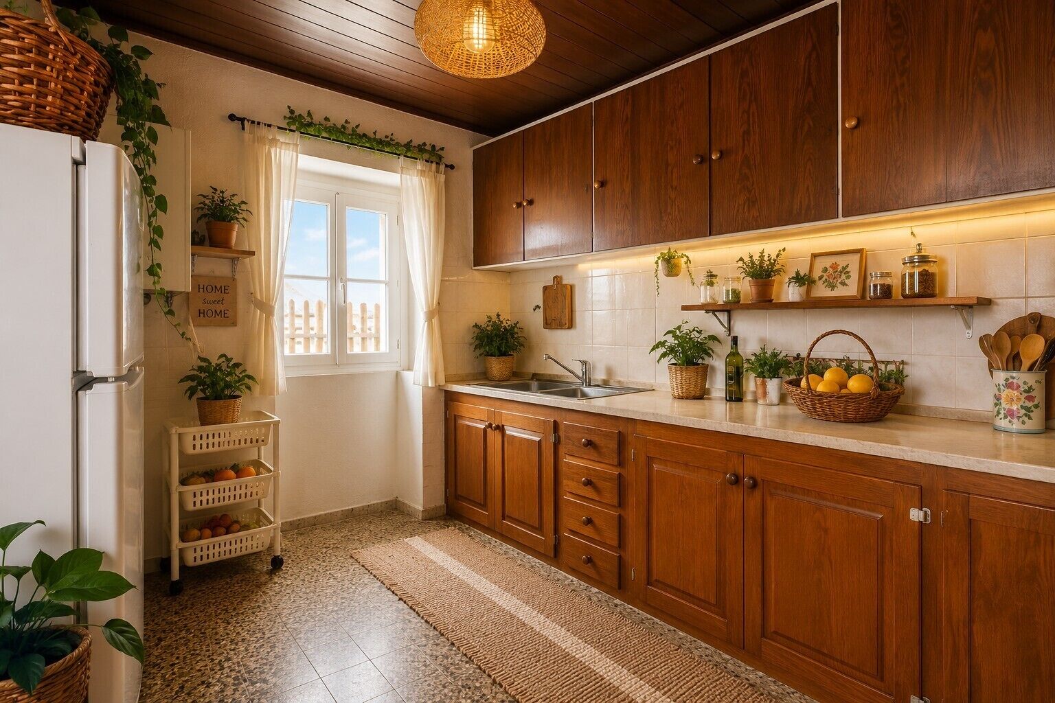 Frigorífico, microondas, horno y placa de cocina